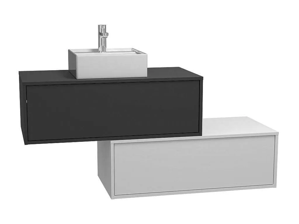 Móvel Lavatório Individual*Vente-unique Móvel De Casa De Banho Suspenso Cinza Antracite E Branco Com Lavatório Individual E Duas Gavetas 94 Cm - Teana Ii