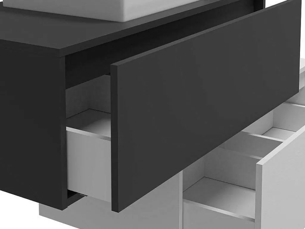 Móvel Lavatório Individual*Vente-unique Móvel De Casa De Banho Suspenso Cinza Antracite E Branco Com Lavatório Individual E Duas Gavetas 94 Cm - Teana Ii