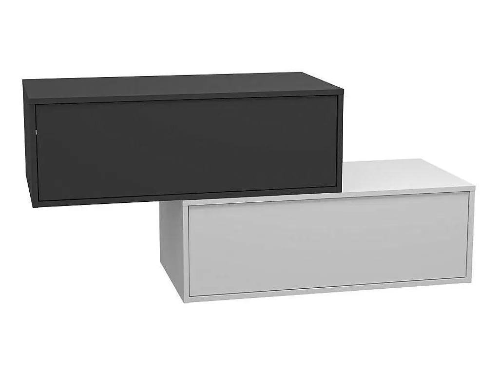Móvel Lavatório Individual*Vente-unique Móvel De Casa De Banho Suspenso Cinza Antracite E Branco Com Lavatório Individual E Duas Gavetas 94 Cm - Teana Ii