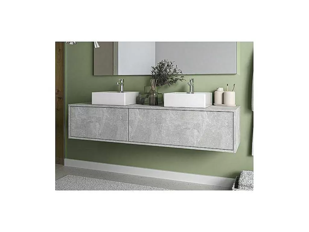 Móvel Lavatório Duplo*Vente-unique Móvel De Casa De Banho Suspenso Cinza Cimento Com Lavatório Duplo C150 Cm - Isaure Ii