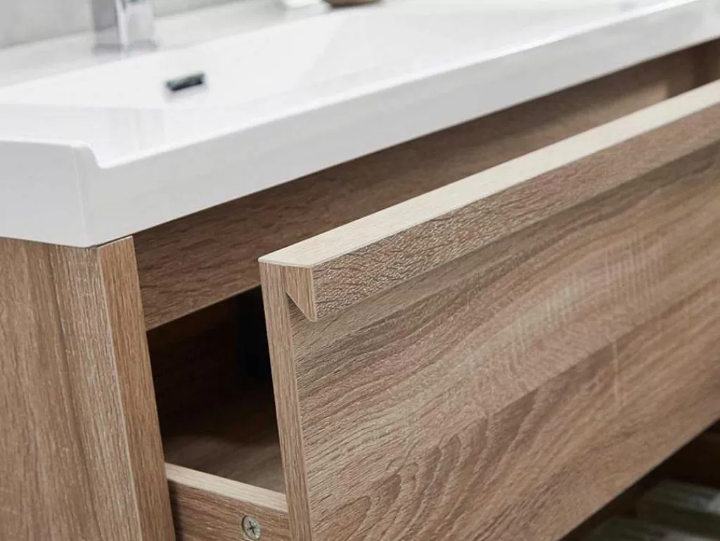 Móvel Lavatório Duplo*Vente-unique Móvel De Casa De Banho Suspenso Com Lavatório De Encastrar Cor Natural Clara 120 Cm - Quadra
