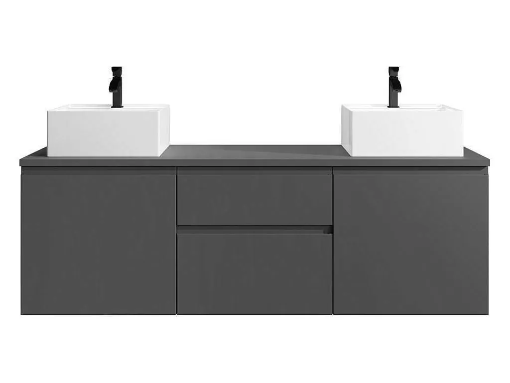 Móvel Lavatório Duplo*Vente-unique Móvel De Casa De Banho Suspenso Com Lavatório Duplo Cinza 150 Cm - Jimena Ii