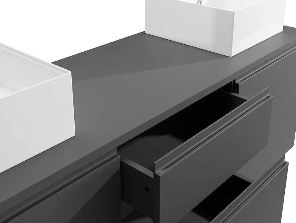 Móvel Lavatório Duplo*Vente-unique Móvel De Casa De Banho Suspenso Com Lavatório Duplo Cinza 150 Cm - Jimena Ii