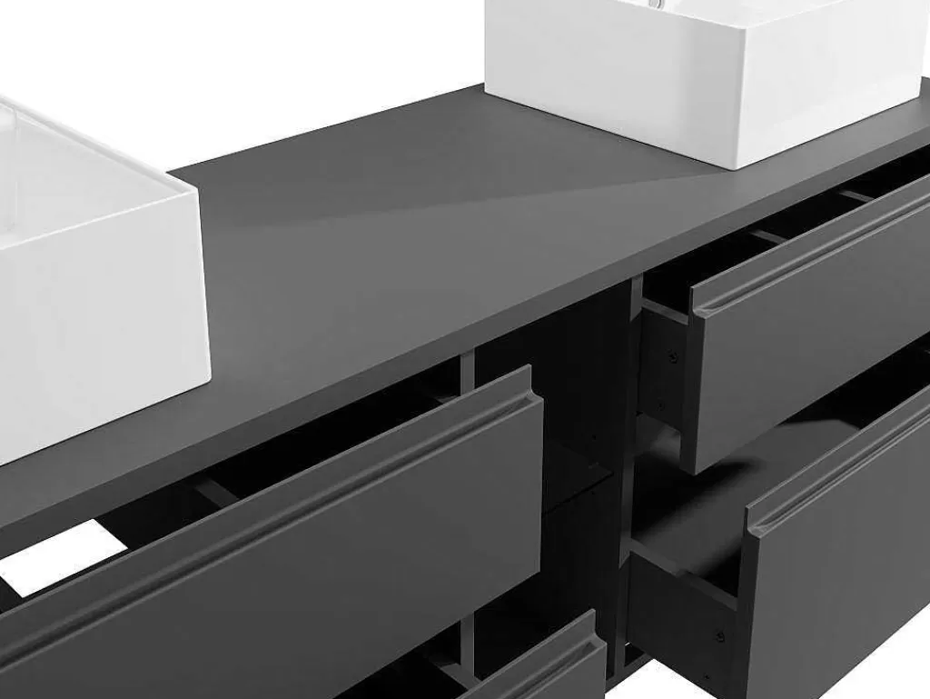 Móvel Lavatório Duplo*Vente-unique Móvel De Casa De Banho Suspenso Com Lavatório Duplo Cinza 150 Cm - Magdalena Ii