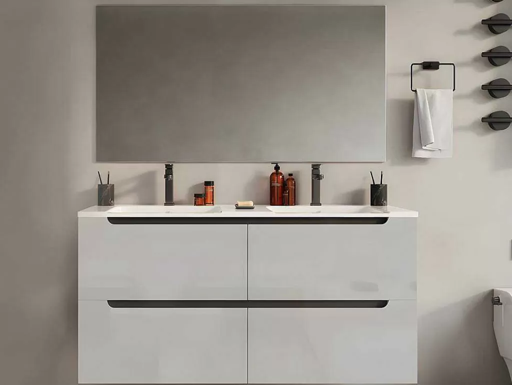 Móvel Lavatório Duplo*Vente-unique Móvel De Casa De Banho Suspenso Com Lavatório Duplo De Encastrar Branco 120 Cm - Selita