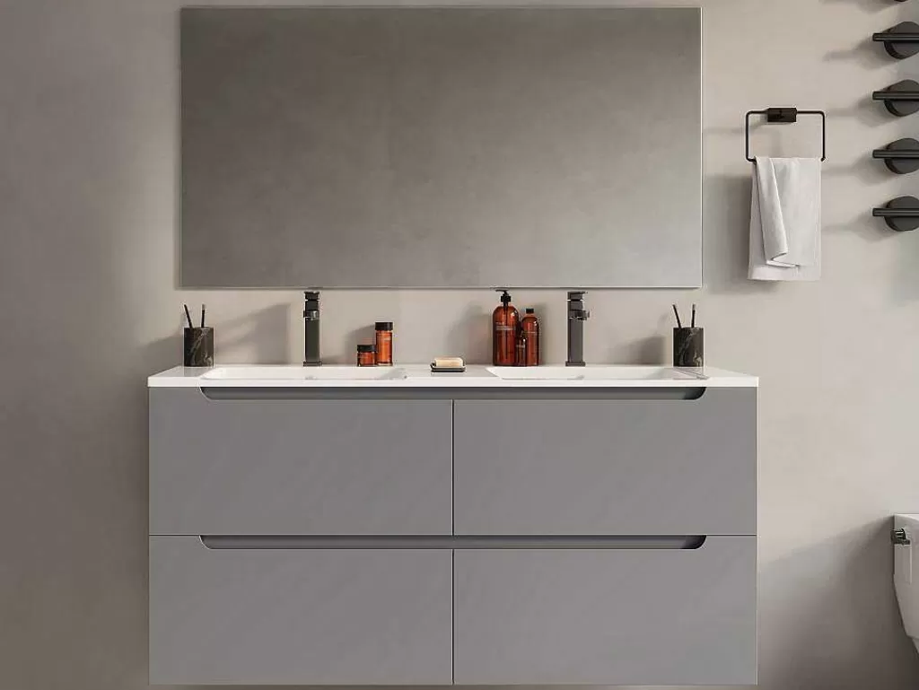 Promoções Casa De Banho & Bem-Estar*Vente-unique Móvel De Casa De Banho Suspenso Com Lavatório Duplo De Encastrar Cinzento 120 Cm - Selita