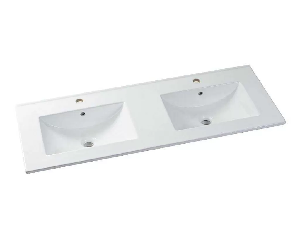 Móvel Lavatório Duplo*Vente-unique Móvel De Casa De Banho Suspenso Com Lavatório Duplo De Encastrar E Coluna Branco 120 Cm - Selita