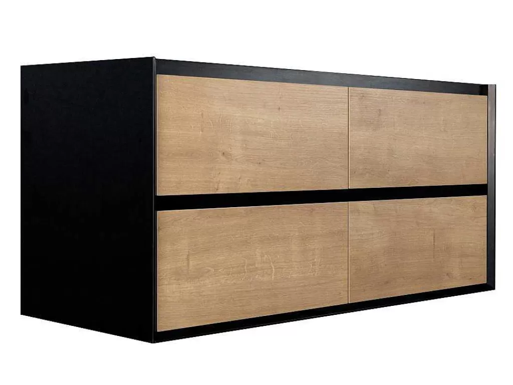 Móvel Lavatório Duplo*Vente-unique Móvel De Casa De Banho Suspenso Com Lavatório Embutido Cor Natural Clara E Preto 120 Cm - Lannick
