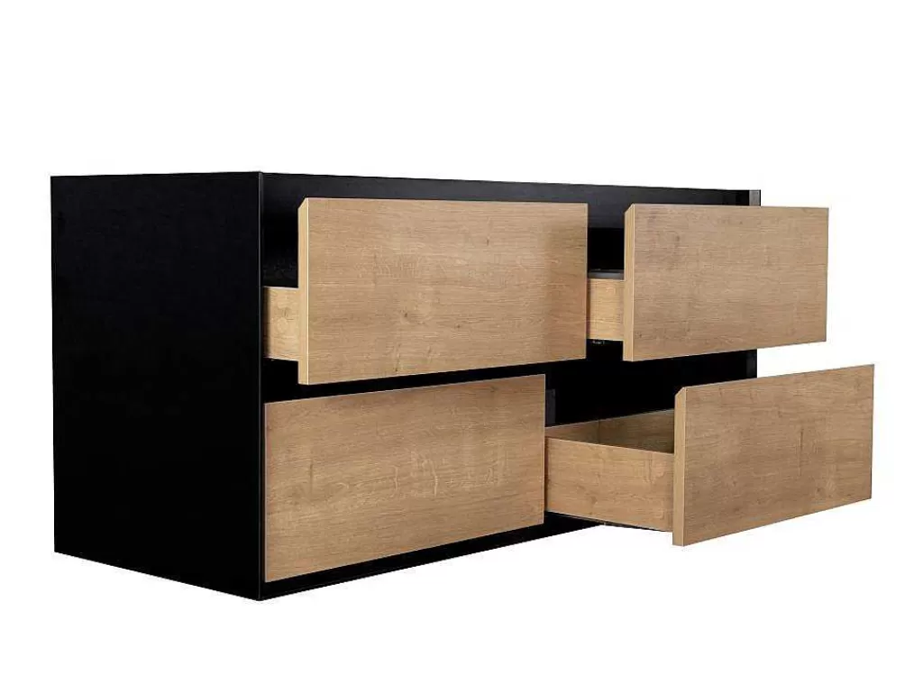 Móvel Lavatório Duplo*Vente-unique Móvel De Casa De Banho Suspenso Com Lavatório Embutido Cor Natural Clara E Preto 120 Cm - Lannick