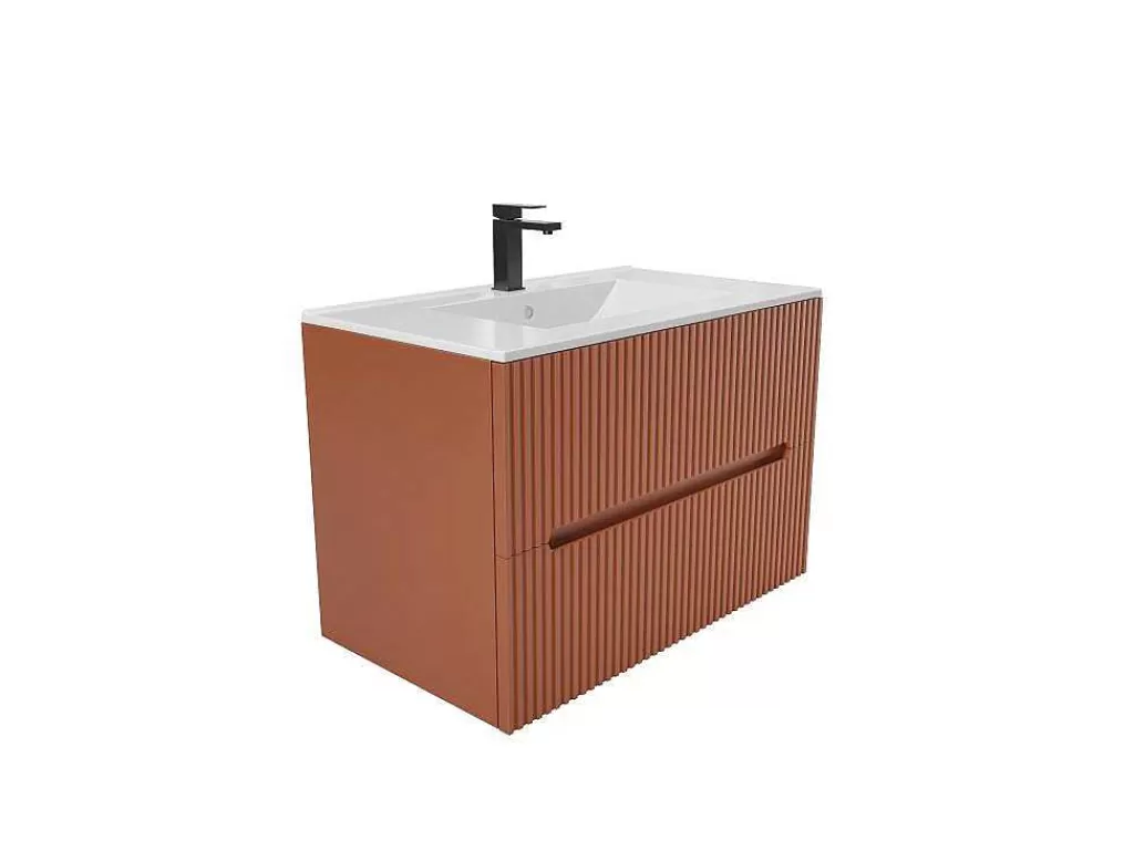 Móvel Lavatório Individual*Vente-unique Móvel De Casa De Banho Suspenso Com Lavatório Embutido Terracota Listrada 80 Cm - Pavani