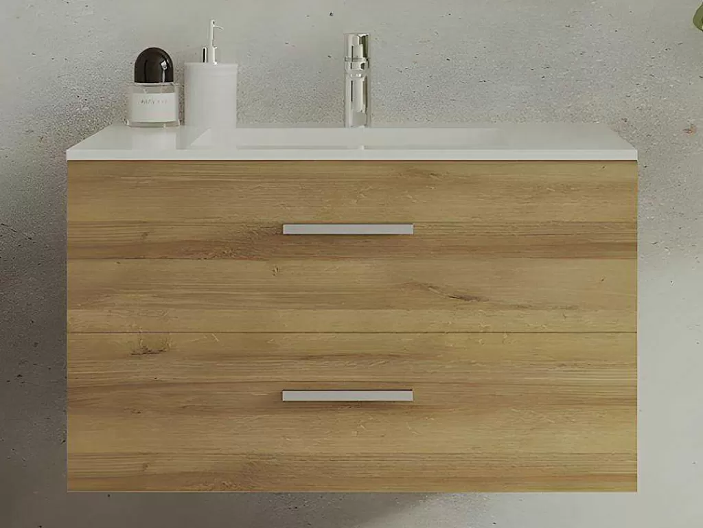 Móvel Lavatório Individual*Vente-unique Móvel De Casa De Banho Suspenso Com Lavatório Individual, Cor Clara Natural, 80 Cm - Kayla