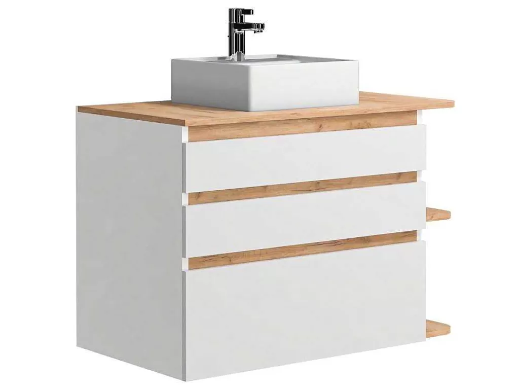 Móvel Lavatório Individual*Vente-unique Móvel De Casa De Banho Suspenso Com Lavatório Individual Cor Natural Clara E Branca Com 94 Cm - Anida