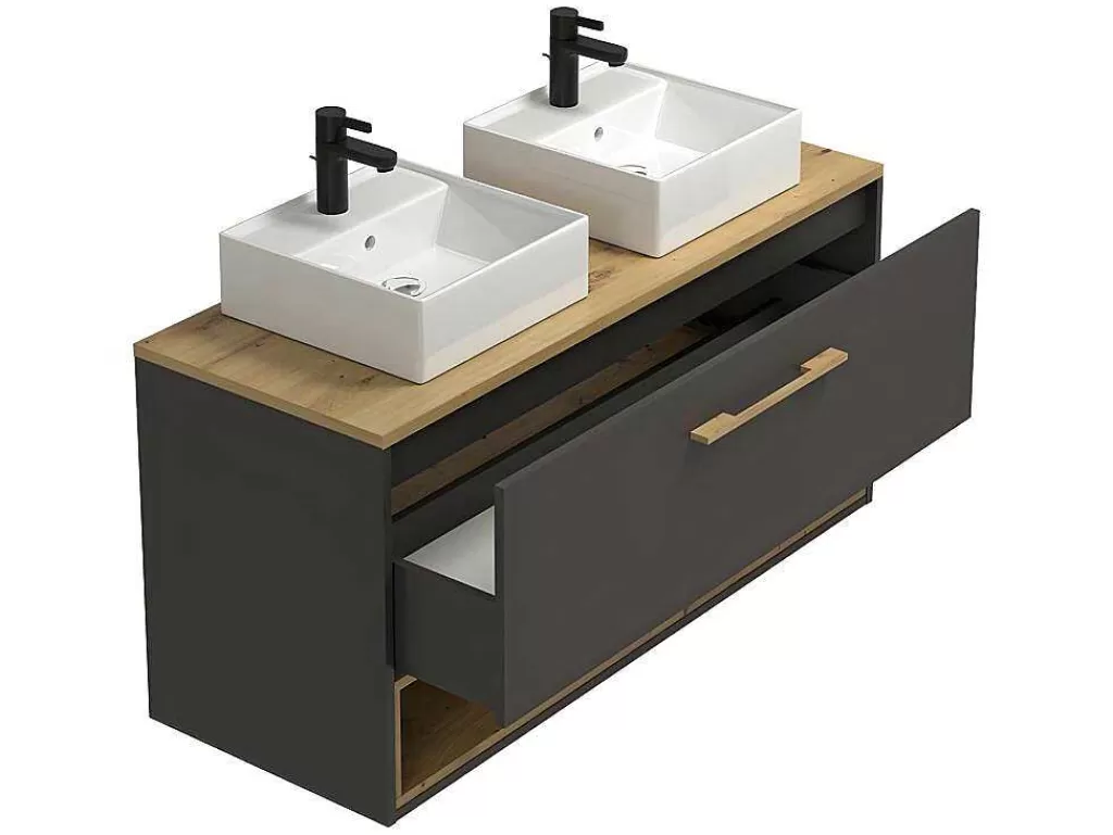 Móvel Lavatório Duplo*Vente-unique Móvel De Casa De Banho Suspenso Cor Antracite Com Lavatório Duplo De 120 Cm - Yangra