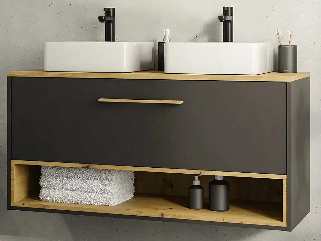 Móvel Lavatório Duplo*Vente-unique Móvel De Casa De Banho Suspenso Cor Antracite Com Lavatório Duplo E Armário De Casa De Banho De 120 Cm - Yangra