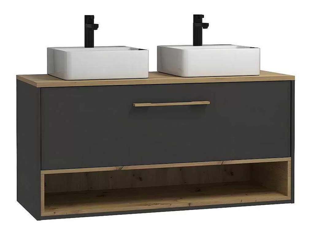 Móvel Lavatório Duplo*Vente-unique Móvel De Casa De Banho Suspenso Cor Antracite Com Lavatório Duplo E Armário De Casa De Banho De 120 Cm - Yangra