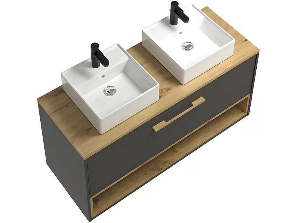 Móvel Lavatório Duplo*Vente-unique Móvel De Casa De Banho Suspenso Cor Antracite Com Lavatório Duplo E Armário De Casa De Banho De 120 Cm - Yangra