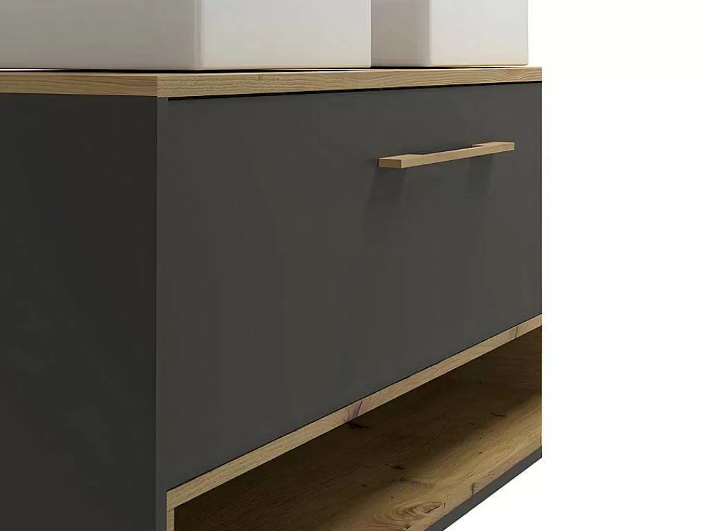 Móvel Lavatório Duplo*Vente-unique Móvel De Casa De Banho Suspenso Cor Antracite Com Lavatório Duplo E Armário De Casa De Banho De 120 Cm - Yangra
