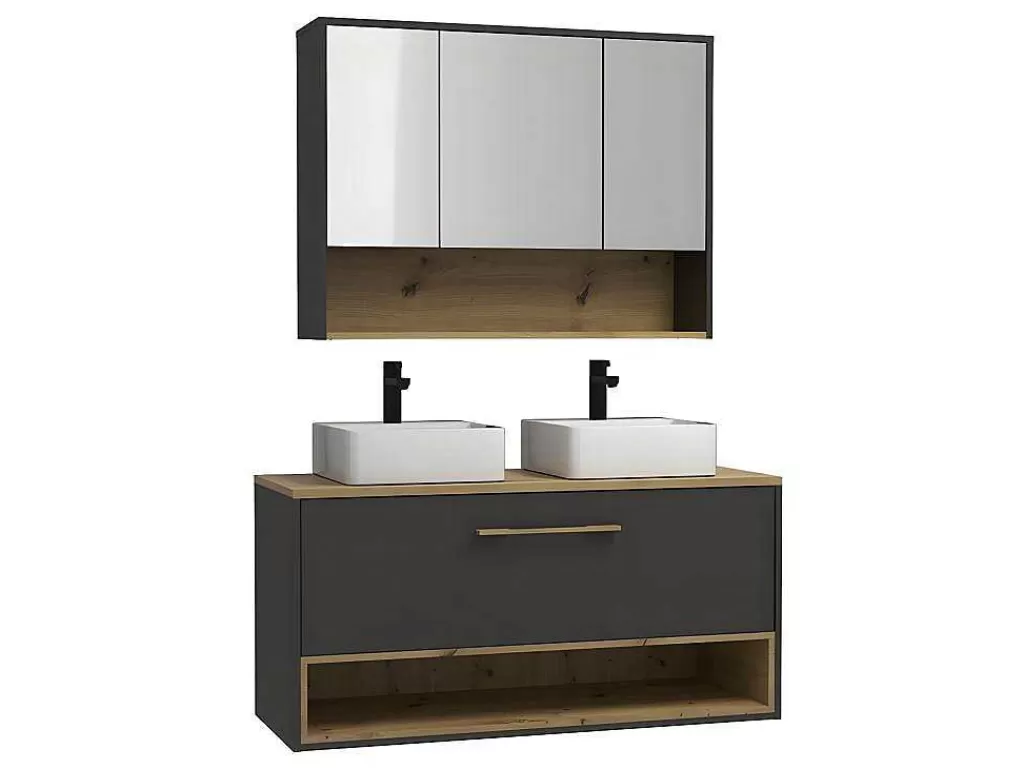 Móvel Lavatório Duplo*Vente-unique Móvel De Casa De Banho Suspenso Cor Antracite Com Lavatório Duplo E Armário De Casa De Banho De 120 Cm - Yangra