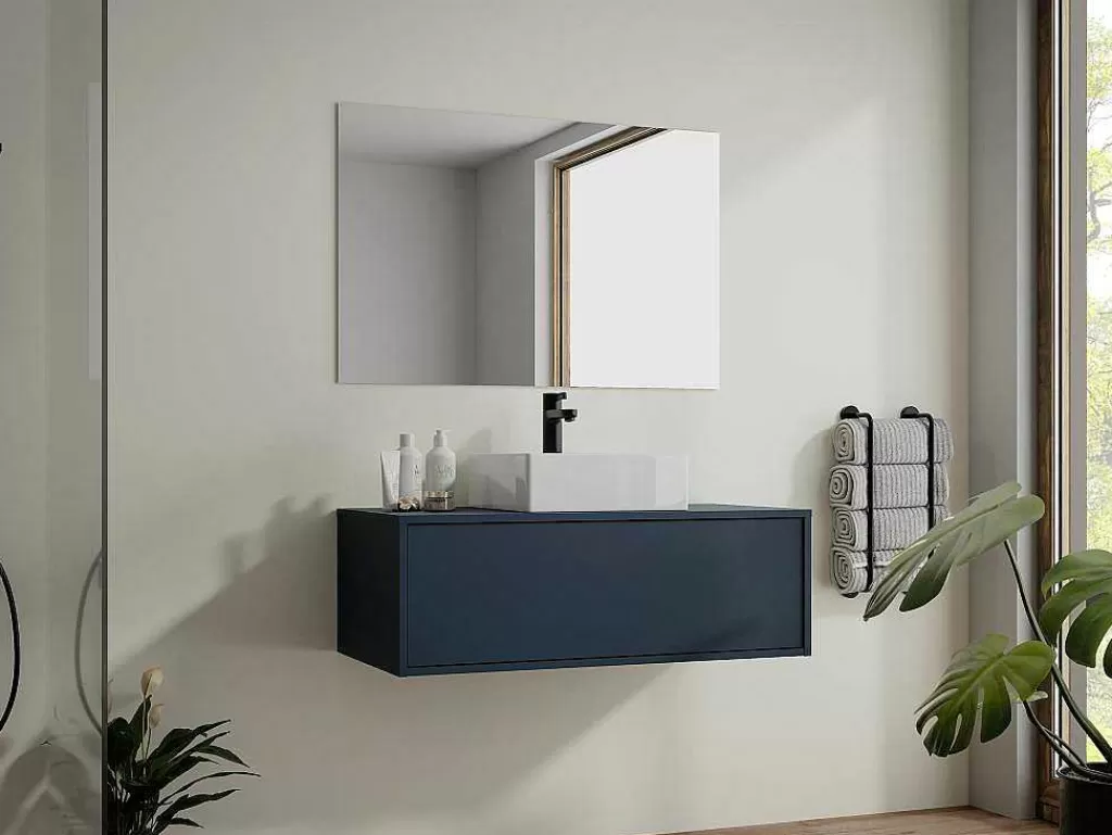 Móvel Lavatório Individual*Vente-unique Móvel De Casa De Banho Suspenso Cor Azul-Escuro Com Lavatório Individual 94 Cm - Teana Ii