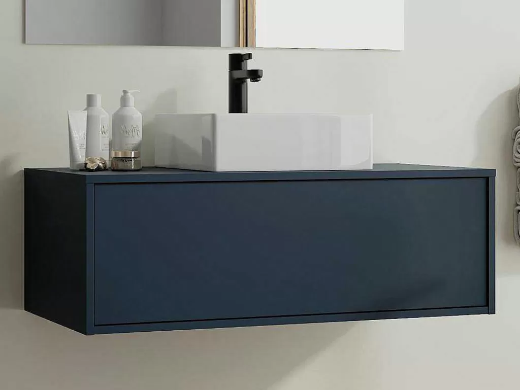 Móvel Lavatório Individual*Vente-unique Móvel De Casa De Banho Suspenso Cor Azul-Escuro Com Lavatório Individual 94 Cm - Teana Ii