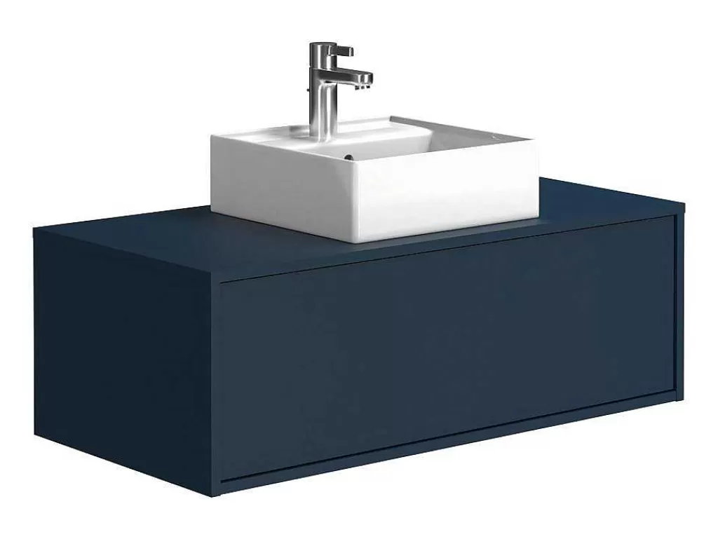Móvel Lavatório Individual*Vente-unique Móvel De Casa De Banho Suspenso Cor Azul-Escuro Com Lavatório Individual 94 Cm - Teana Ii