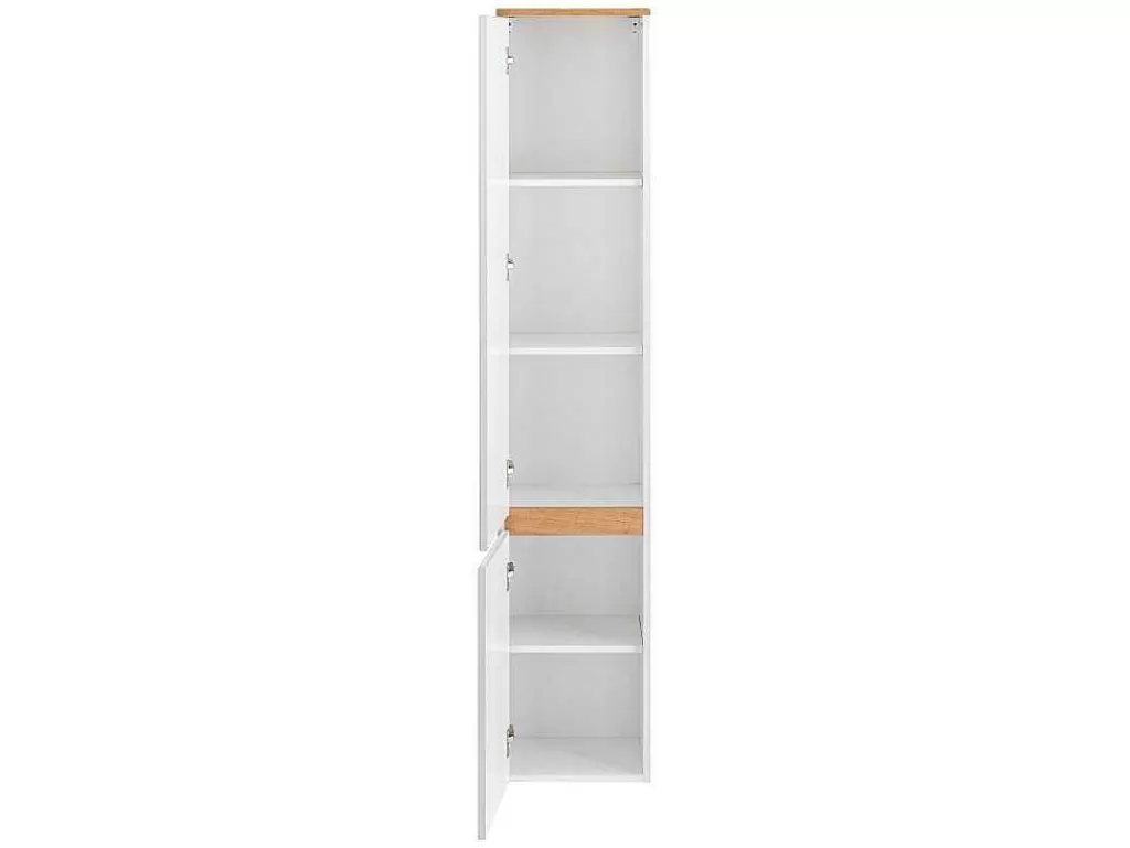 Móvel Lavatório Individual*Vente-unique Móvel De Casa De Banho Suspenso Cor Madeira E Branco Com Lavatório Individual, Coluna E Armário De Casa De Banho 94 Cm - Anida