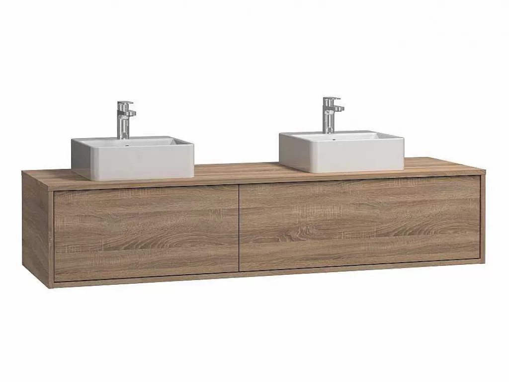 Móvel Lavatório Duplo*Vente-unique Móvel De Casa De Banho Suspenso Cor Natural Clara Com Lavatório Duplo C150 Cm - Isaure Ii