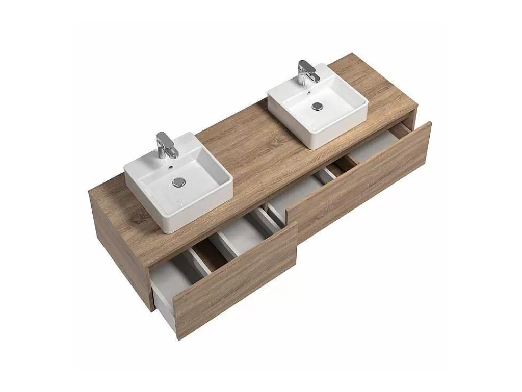 Móvel Lavatório Duplo*Vente-unique Móvel De Casa De Banho Suspenso Cor Natural Clara Com Lavatório Duplo C150 Cm - Isaure Ii