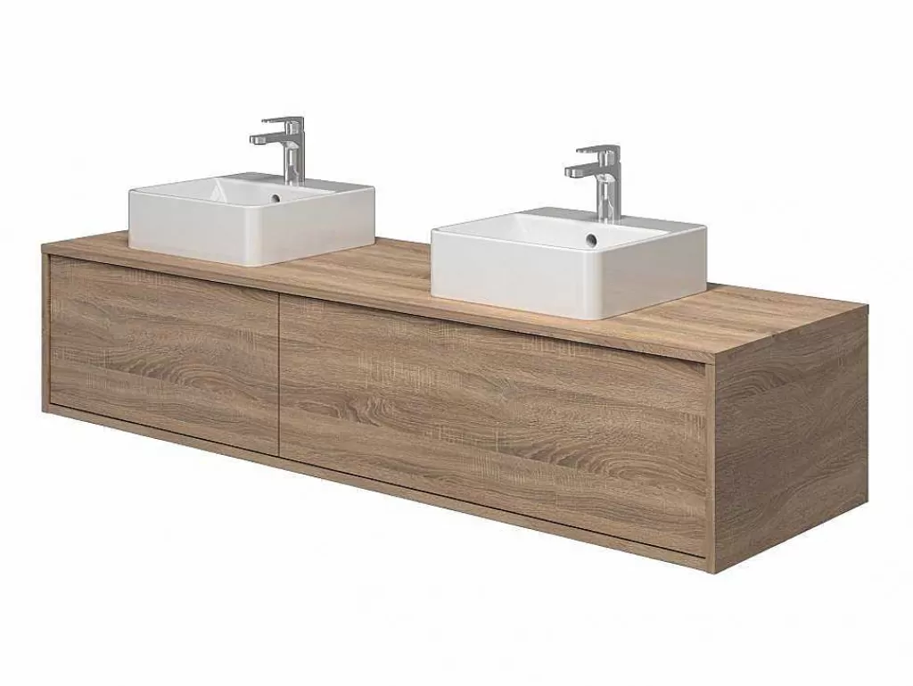 Móvel Lavatório Duplo*Vente-unique Móvel De Casa De Banho Suspenso Cor Natural Clara Com Lavatório Duplo C150 Cm - Isaure Ii