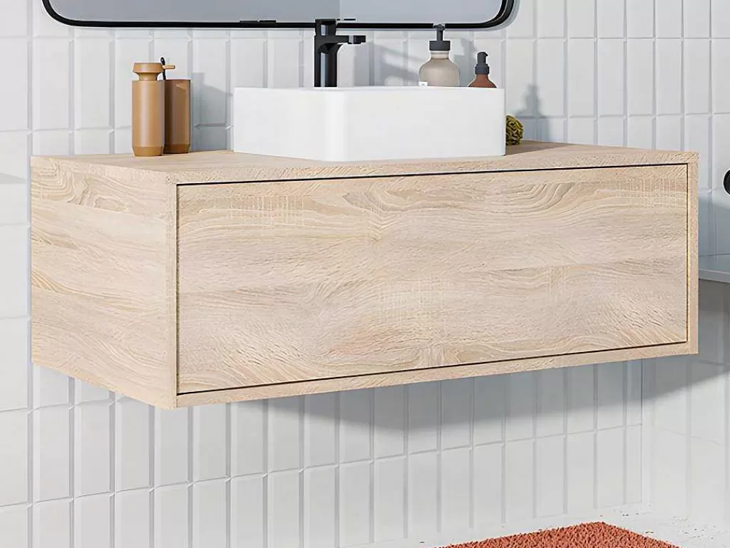 Móvel Lavatório Individual*Vente-unique Móvel De Casa De Banho Suspenso Cor Natural Claro Com Lavatório Individual - Teana