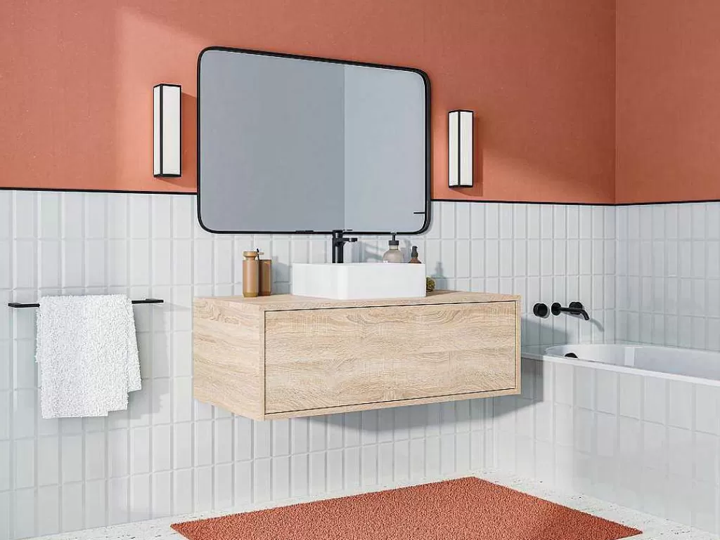 Móvel Lavatório Individual*Vente-unique Móvel De Casa De Banho Suspenso Cor Natural Claro Com Lavatório Individual - Teana