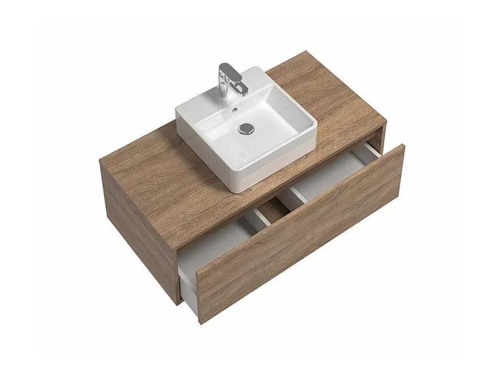 Móvel Lavatório Individual*Vente-unique Móvel De Casa De Banho Suspenso Cor Natural Claro Com Lavatório Individual - Teana