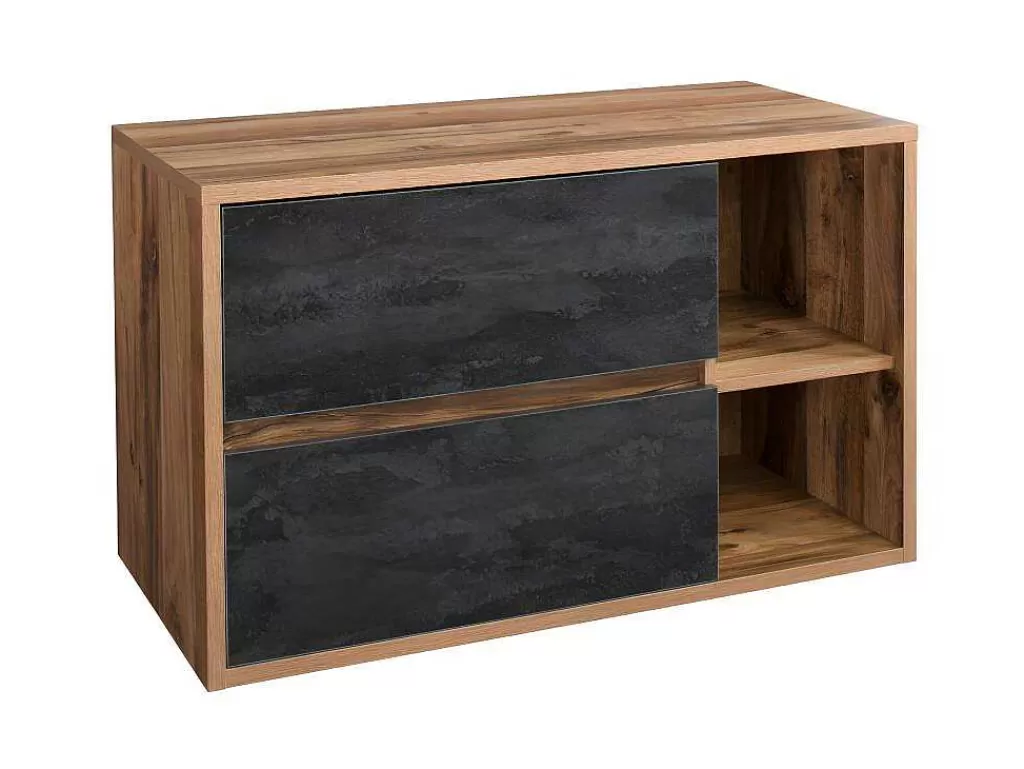 Móvel Para Lavatório*Vente-unique Móvel De Casa De Banho Suspenso Cor Natural E Antracite De 100 Cm - Tikitiki