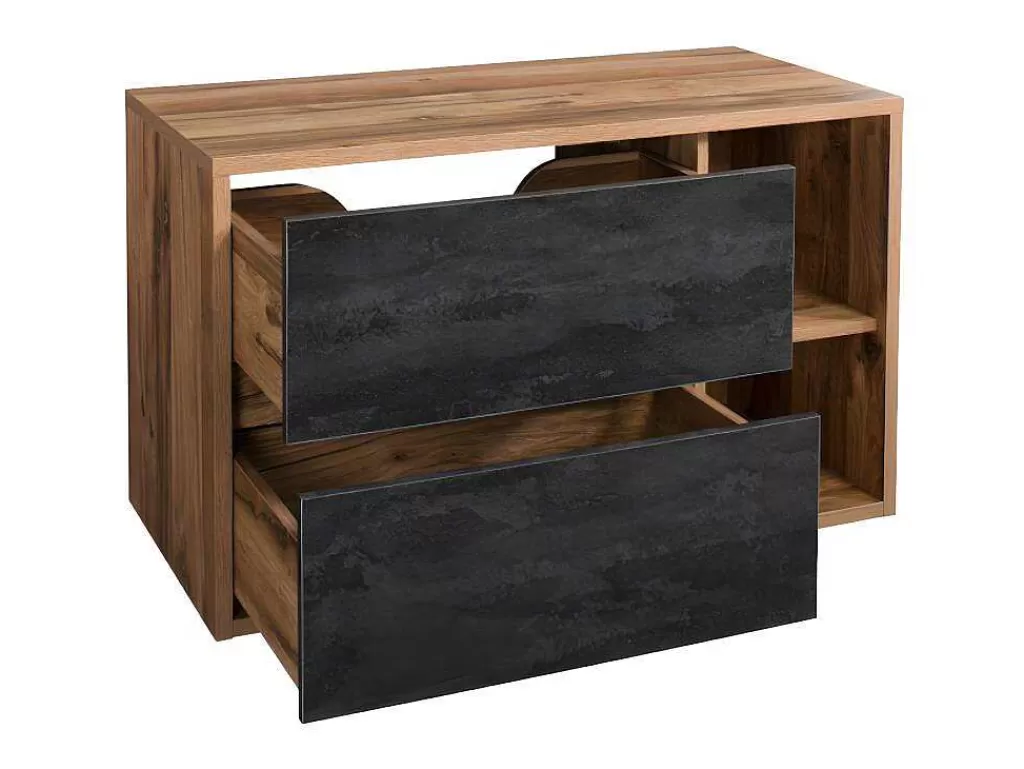 Móvel Para Lavatório*Vente-unique Móvel De Casa De Banho Suspenso Cor Natural E Antracite De 100 Cm - Tikitiki
