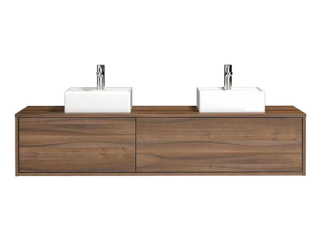 Móvel Lavatório Duplo*Vente-unique Móvel De Casa De Banho Suspenso Cor Natural Escura Com Lavatório Duplo C150 Cm - Isaure Ii