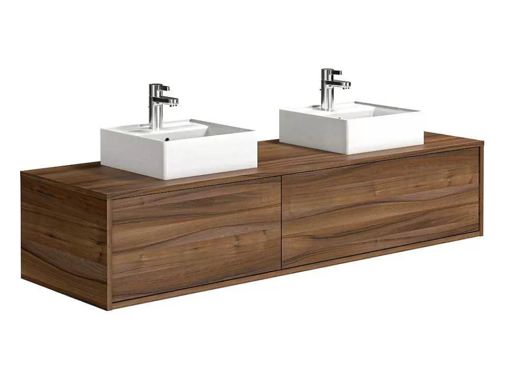 Móvel Lavatório Duplo*Vente-unique Móvel De Casa De Banho Suspenso Cor Natural Escura Com Lavatório Duplo C150 Cm - Isaure Ii