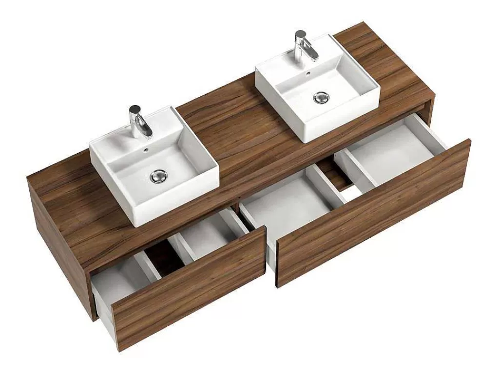 Móvel Lavatório Duplo*Vente-unique Móvel De Casa De Banho Suspenso Cor Natural Escura Com Lavatório Duplo C150 Cm - Isaure Ii