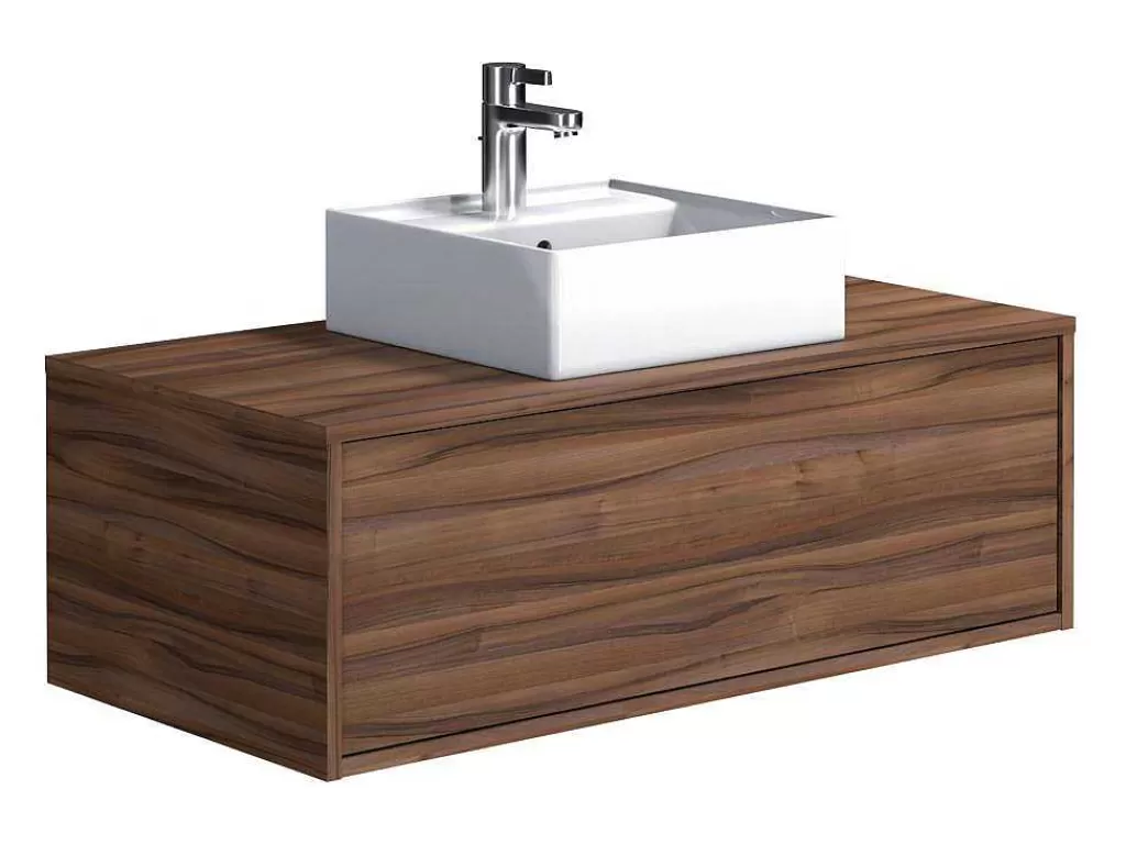 Móvel Lavatório Individual*Vente-unique Móvel De Casa De Banho Suspenso Cor Natural Escura Com Lavatório Individual 94 Cm - Teana Ii
