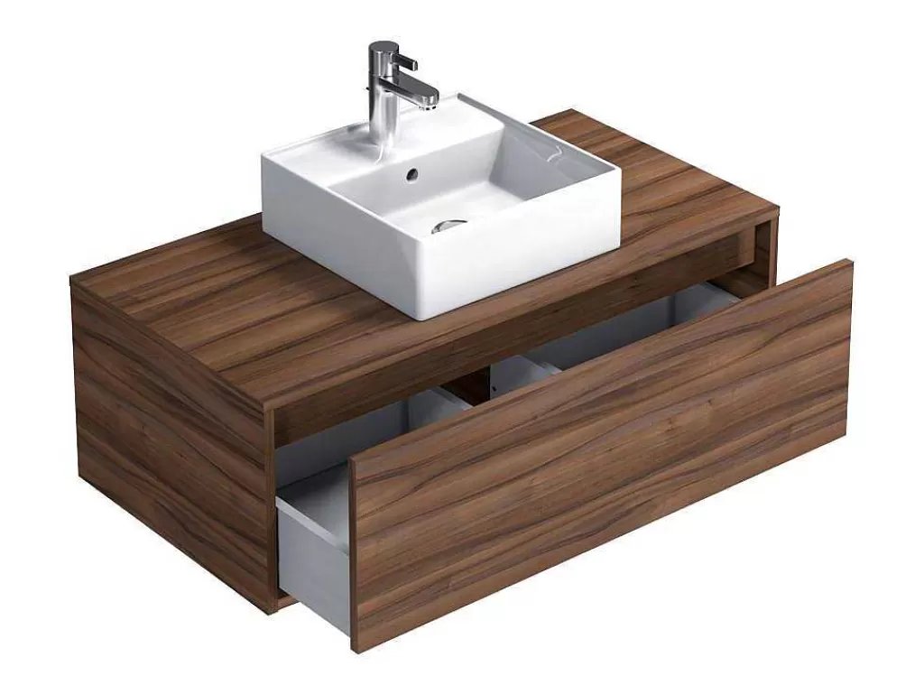 Móvel Lavatório Individual*Vente-unique Móvel De Casa De Banho Suspenso Cor Natural Escura Com Lavatório Individual 94 Cm - Teana Ii