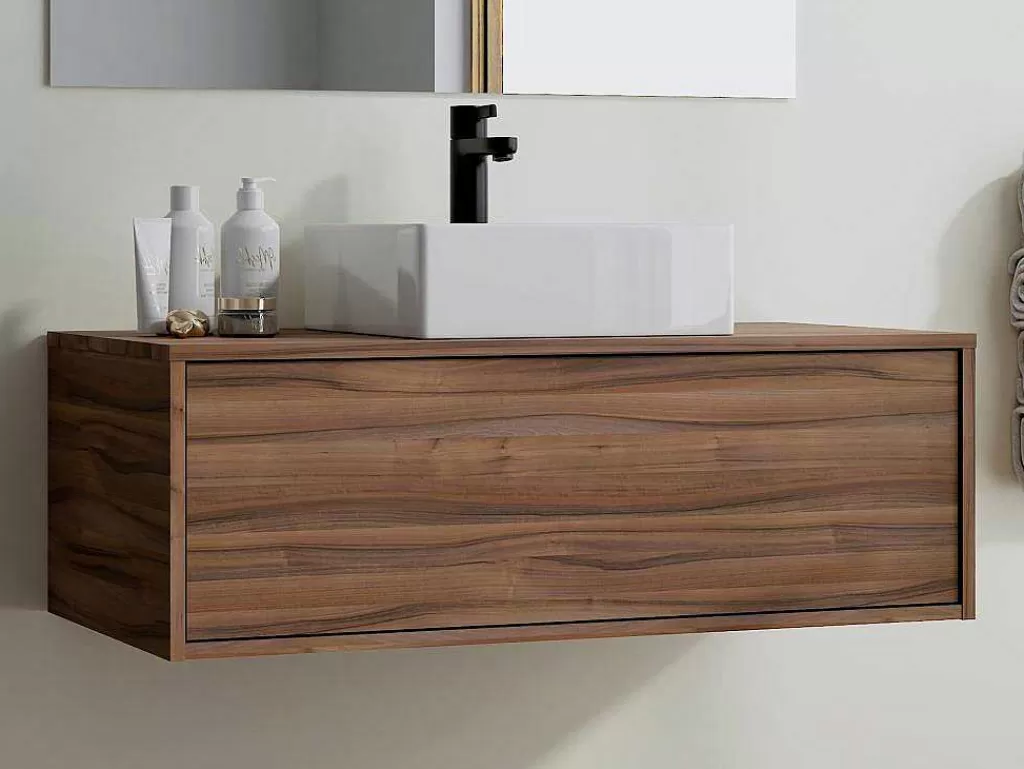 Móvel Lavatório Individual*Vente-unique Móvel De Casa De Banho Suspenso Cor Natural Escura Com Lavatório Individual 94 Cm - Teana Ii