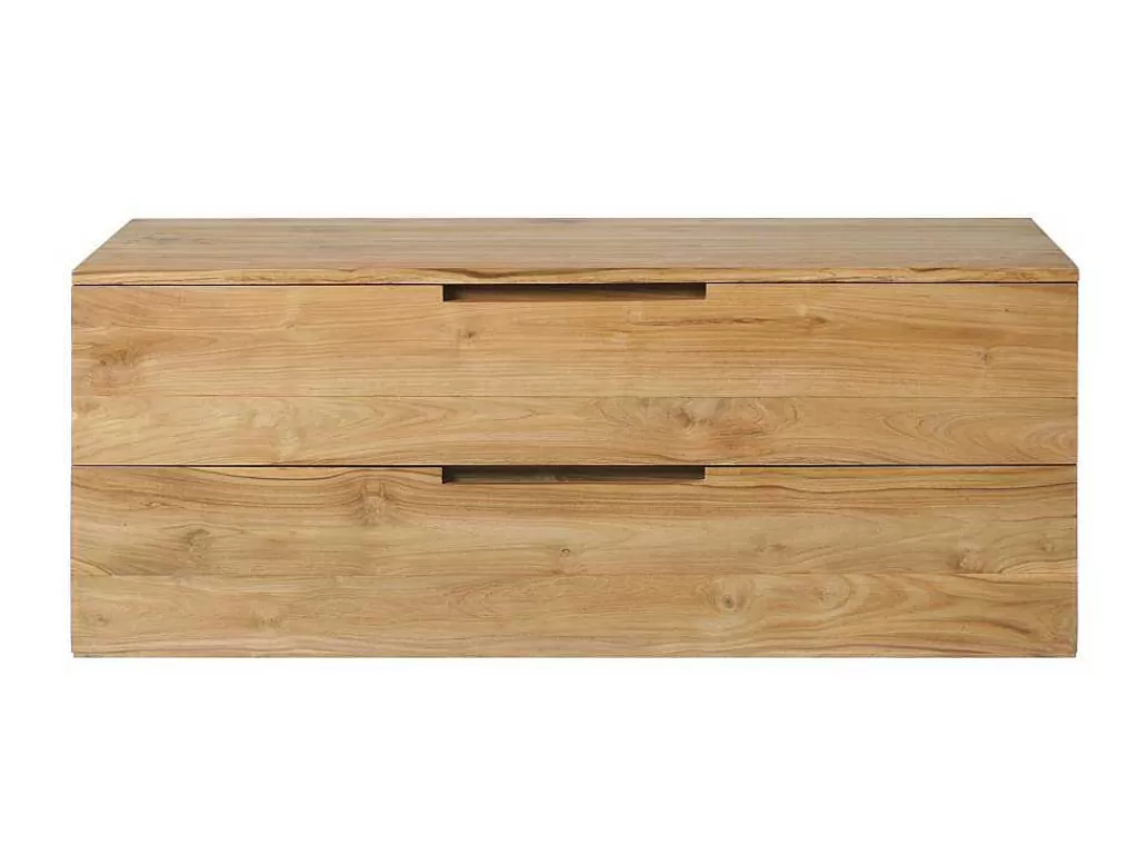 Móvel Lavatório Duplo*Vente-unique Móvel De Casa De Banho Suspenso Em Teca Clara Com Lavatório Duplo E Espelhos Com 2 Gavetas De 115 Cm - Bimbing