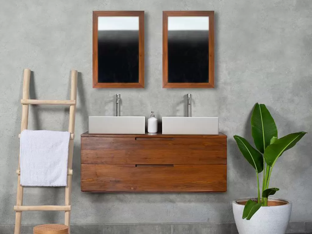 Móvel Lavatório Duplo*Vente-unique Móvel De Casa De Banho Suspenso Em Teca Escura Com Lavatório Duplo Com 2 Gavetas De 115 Cm - Bimbing