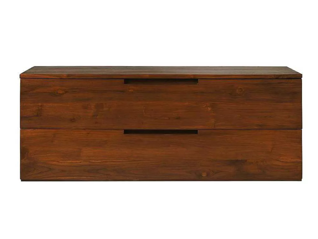 Móvel Lavatório Duplo*Vente-unique Móvel De Casa De Banho Suspenso Em Teca Escura Com Lavatório Duplo E Espelhos Com 2 Gavetas De 115 Cm - Bimbing