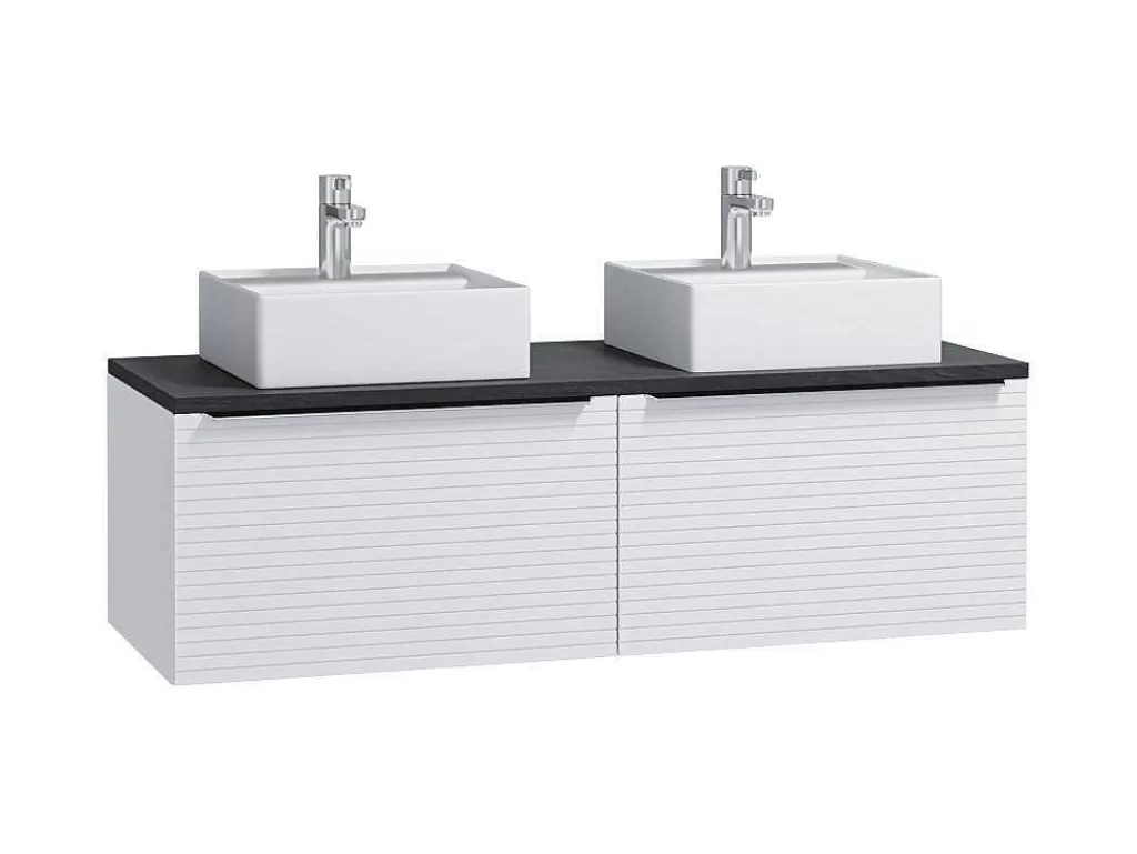 Móvel Lavatório Duplo*Vente-unique Móvel De Casa De Banho Suspenso Estriado Branco Com Lavatório Duplo De Pousar 120 Cm - Latoma