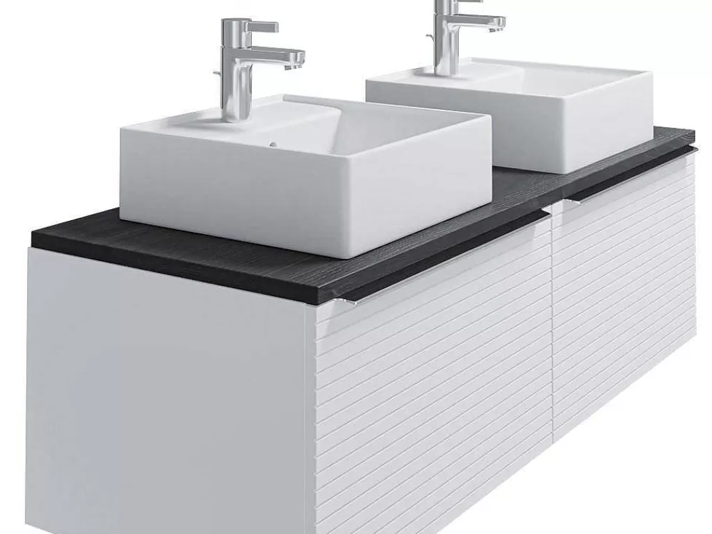 Móvel Lavatório Duplo*Vente-unique Móvel De Casa De Banho Suspenso Estriado Branco Com Lavatório Duplo De Pousar 120 Cm - Latoma