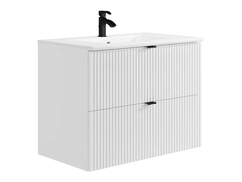 Móvel Lavatório Individual*Vente-unique Móvel De Casa De Banho Suspenso Estriado Com Lavatório De Encastrar Branco C80 Cm - Zevini