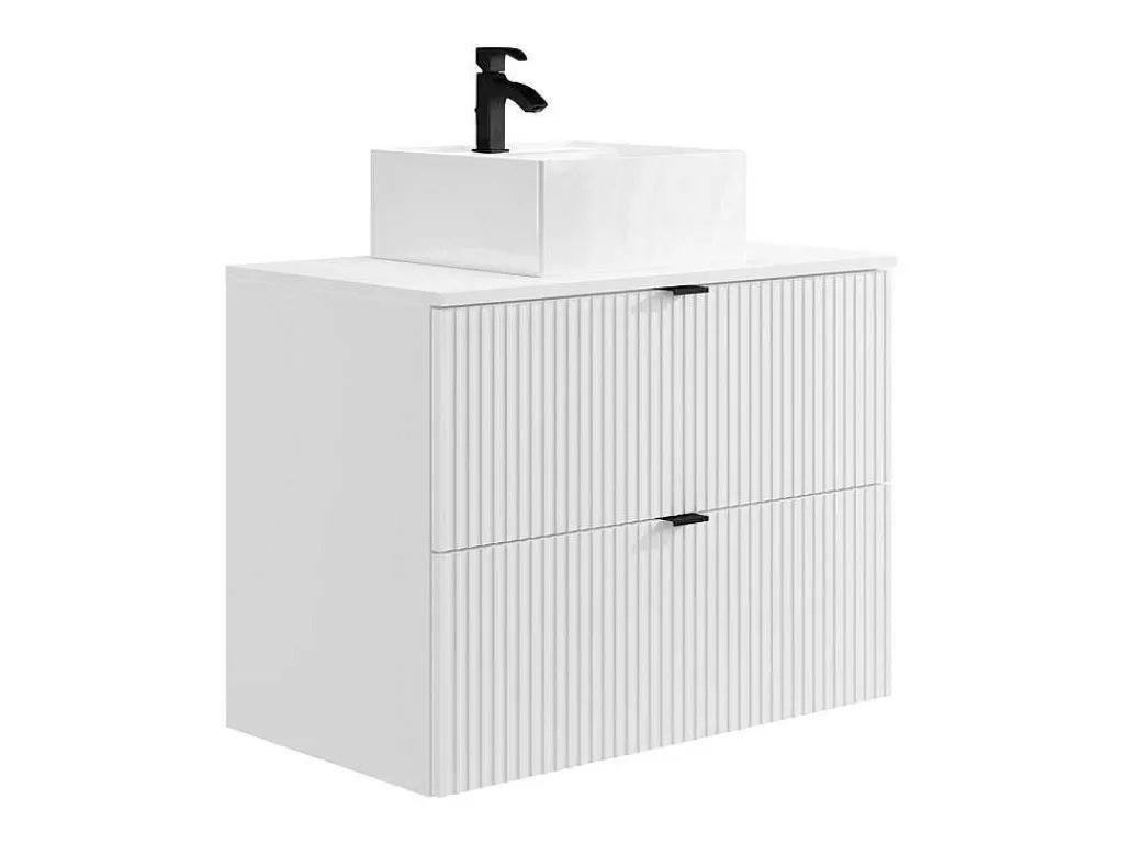 Móvel Lavatório Individual*Vente-unique Móvel De Casa De Banho Suspenso Estriado Com Lavatório De Pousar Branco C80 Cm - Zevini