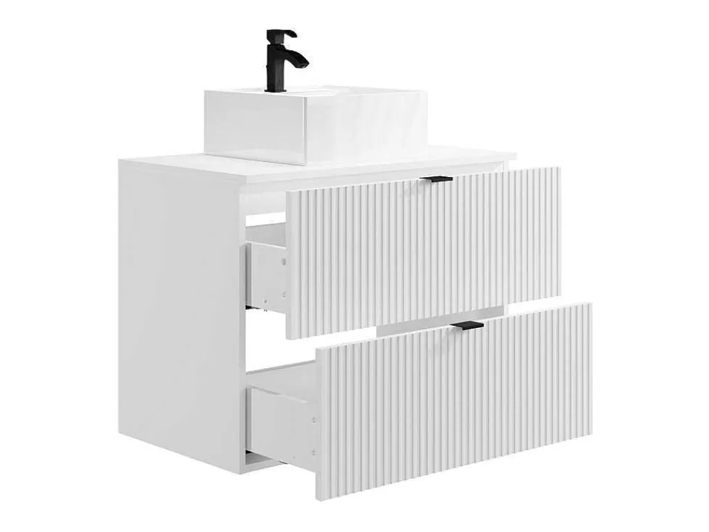 Móvel Lavatório Individual*Vente-unique Móvel De Casa De Banho Suspenso Estriado Com Lavatório De Pousar Branco C80 Cm - Zevini