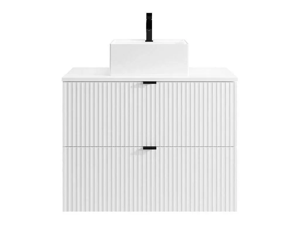 Móvel Lavatório Individual*Vente-unique Móvel De Casa De Banho Suspenso Estriado Com Lavatório De Pousar Branco C80 Cm - Zevini