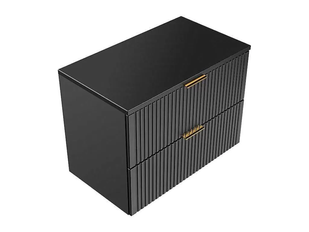 Móvel Lavatório Individual*Vente-unique Móvel De Casa De Banho Suspenso Estriado Com Lavatório De Pousar Preto 80 Cm - Zevara